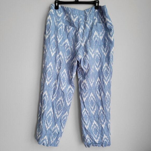 Chico's Ikat Blue White 100% Linen Tie Dye Abstract Print Wide Leg Pants - Picture 8 of 12